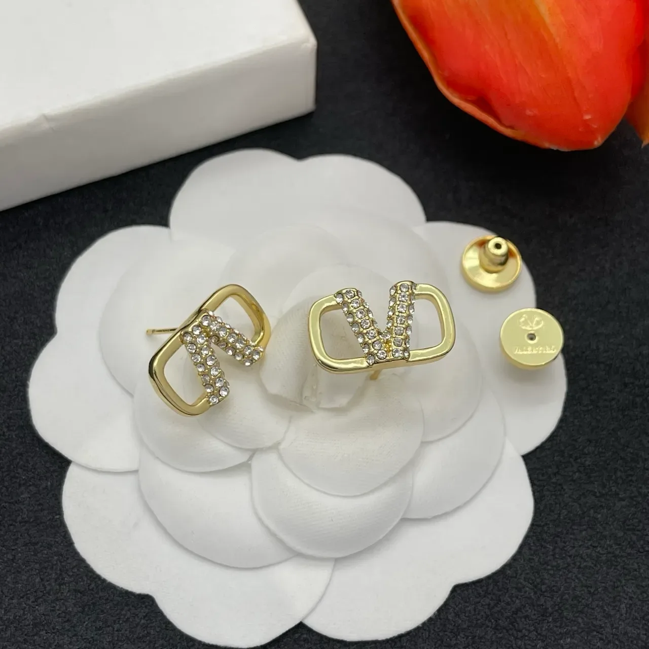 Gold-Tone Crystal V-Shaped Geometric Stud Earrings 7