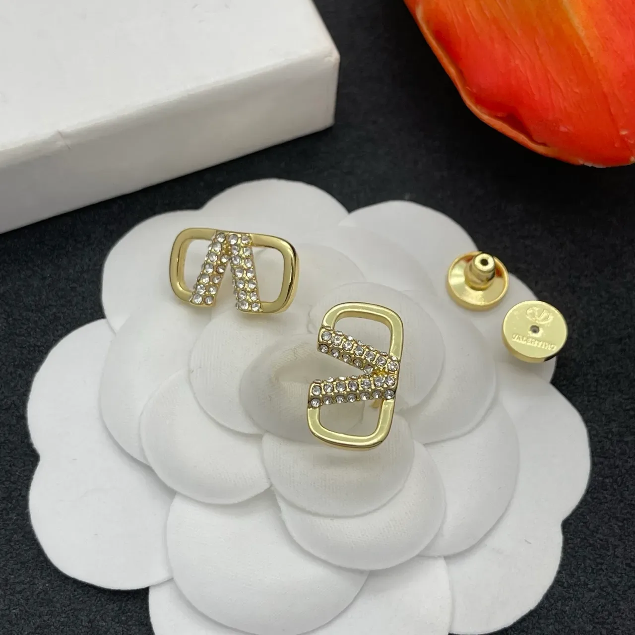 Gold-Tone Crystal V-Shaped Geometric Stud Earrings 8