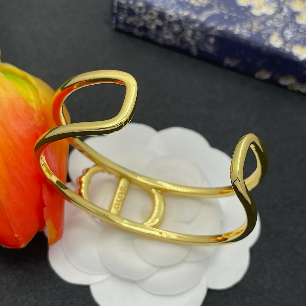 Gold-Tone D-Motif Pearl-Embellished Open Cuff Bracelet 4