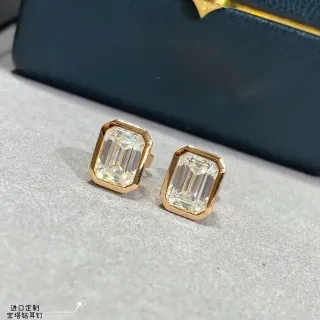 Gold-Tone Emerald-Cut Stone Stud Earrings