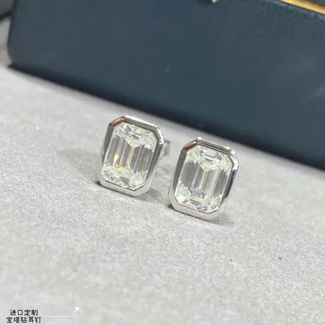 Gold-Tone Emerald-Cut Stone Stud Earrings 2