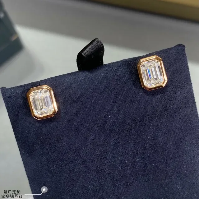 Gold-Tone Emerald-Cut Stone Stud Earrings 3
