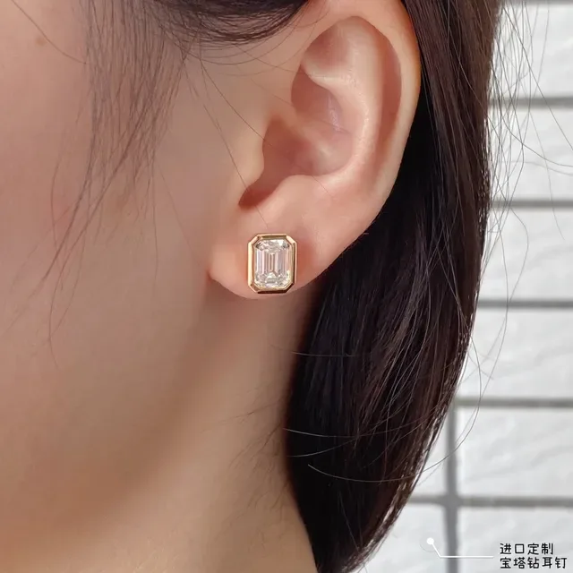 Gold-Tone Emerald-Cut Stone Stud Earrings 4
