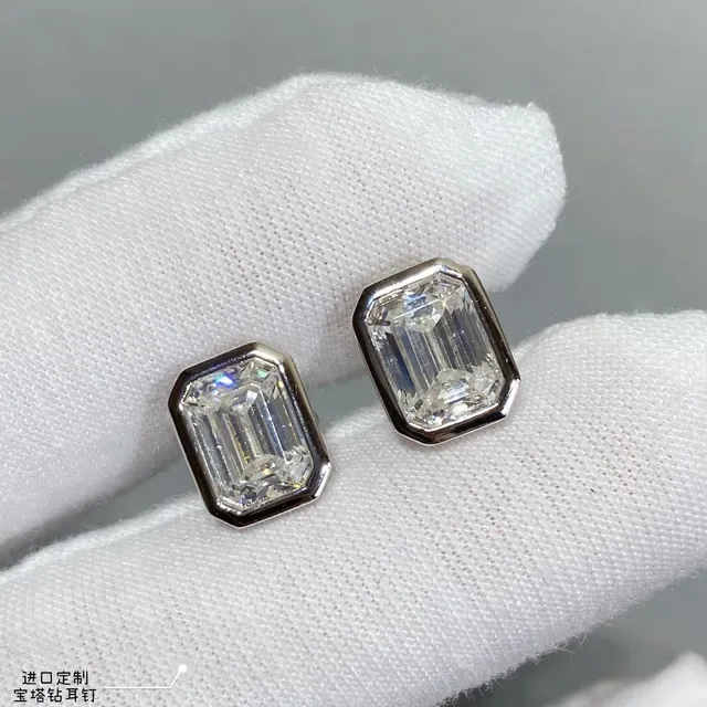Gold-Tone Emerald-Cut Stone Stud Earrings 6