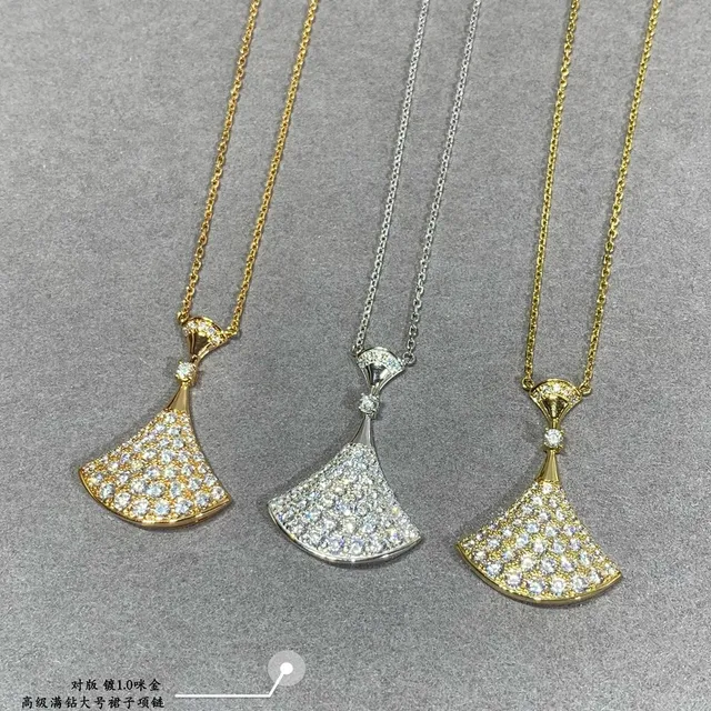 Gold-Tone Fan-Shaped Pavé Pendant Necklace 3