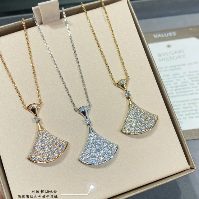 Gold-Tone Fan-Shaped Pavé Pendant Necklace 4