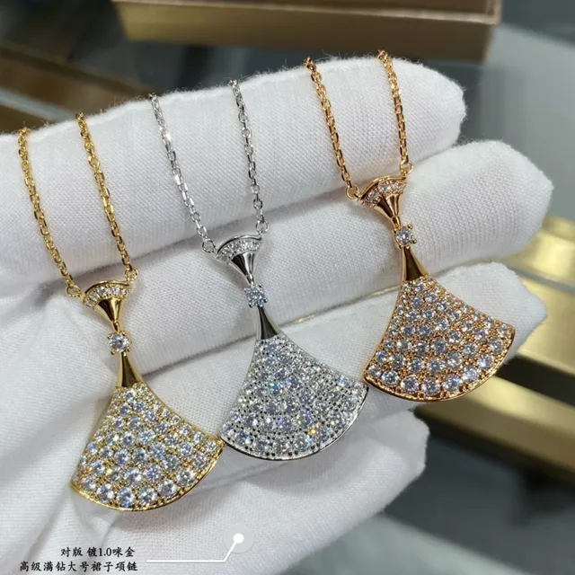 Gold-Tone Fan-Shaped Pavé Pendant Necklace 9