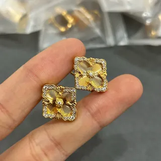 Gold-Tone Floral Pave Crystal Stud Earrings