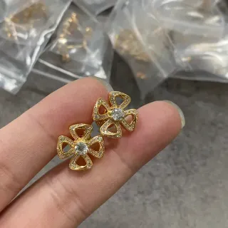 Gold-Tone Floral Quatrefoil Pavé Stud Earrings