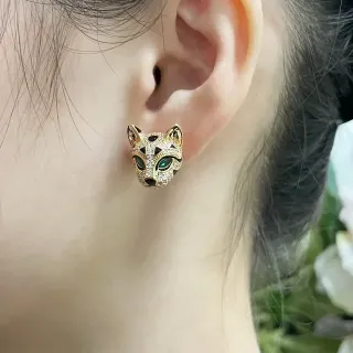 Gold-Tone Fox Head Pavé Crystal Earring