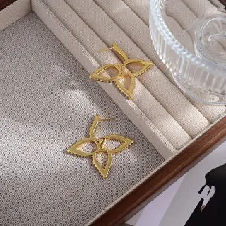 Gold-Tone Geometric Leaf Motif Openwork Earrings