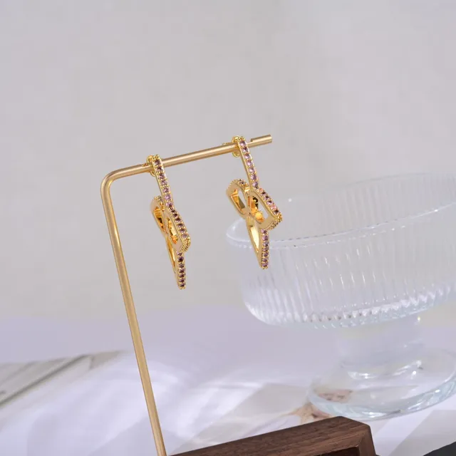 Gold-Tone Geometric Leaf Motif Openwork Earrings 2