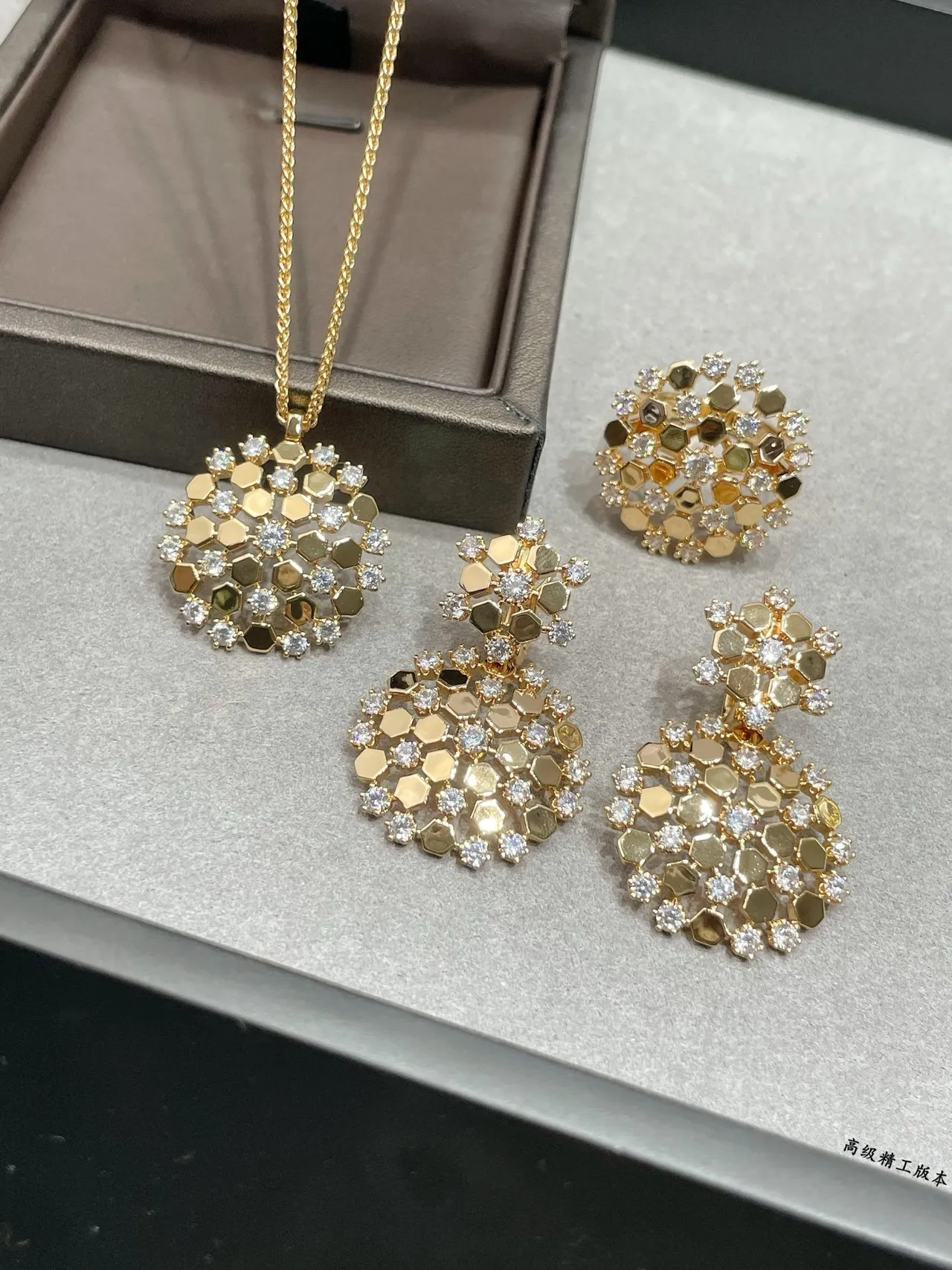 Gold-Tone Honeycomb Pavé Crystal Earrings 2