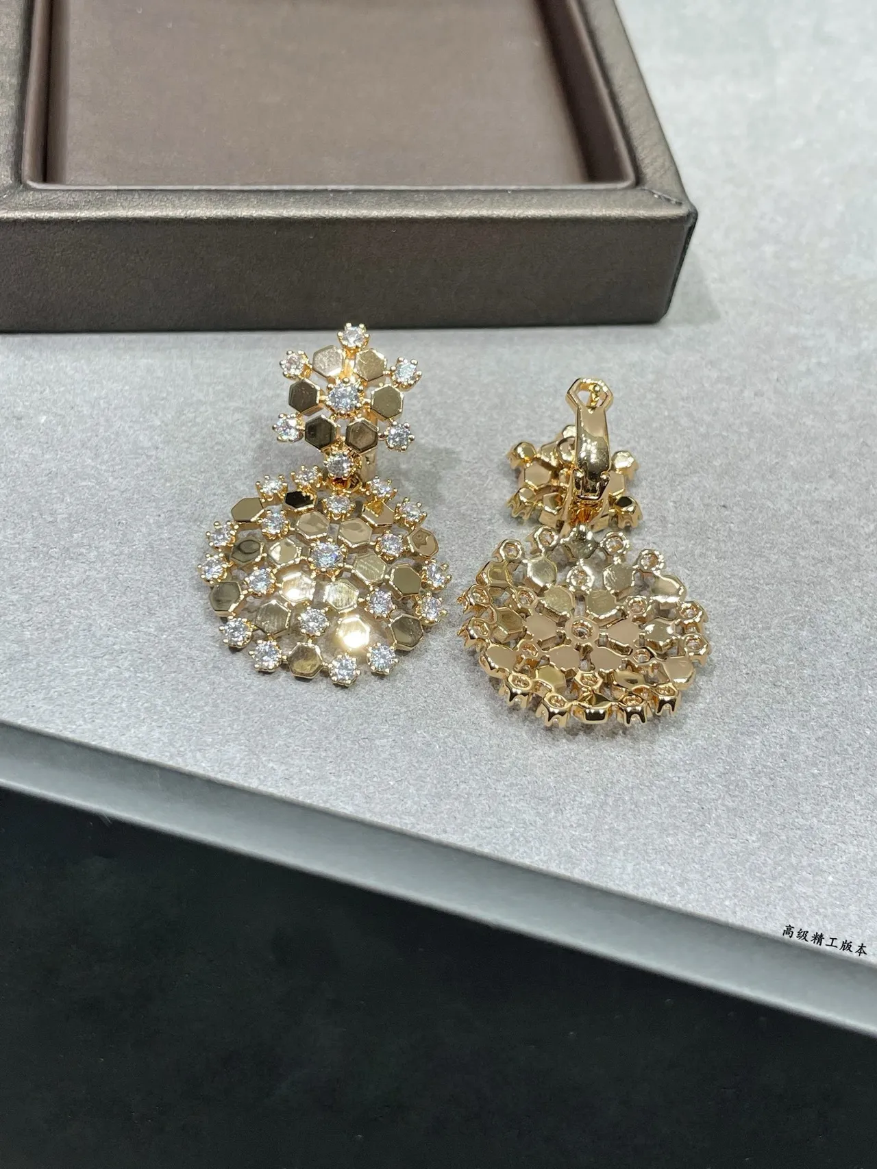 Gold-Tone Honeycomb Pavé Crystal Earrings 4