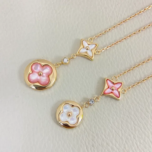金色层叠花卉珐琅坠子项链 2
