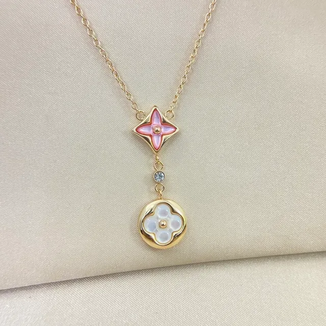 金色层叠花卉珐琅坠子项链 7