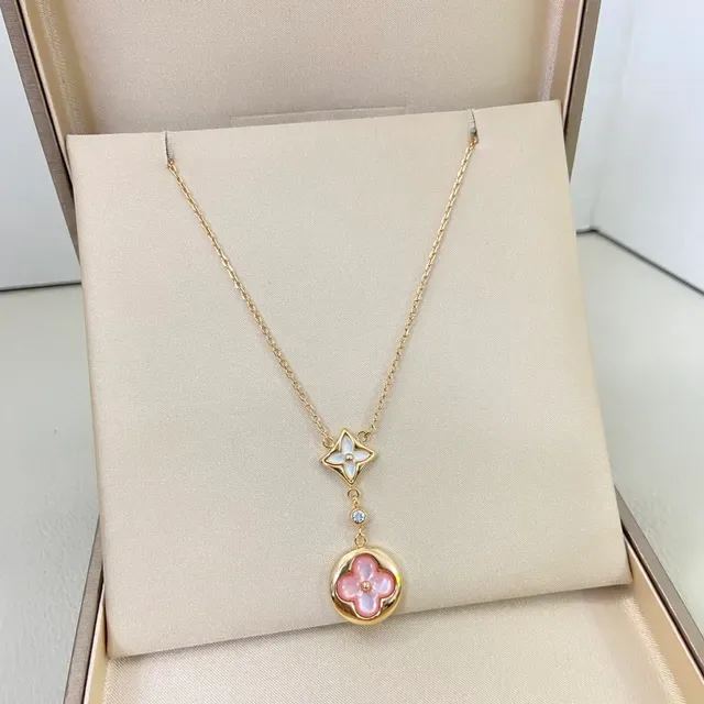 金色层叠花卉珐琅坠子项链 8