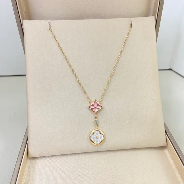 金色层叠花卉珐琅坠子项链 9