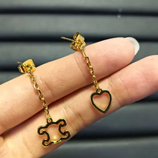 Gold-Tone Mismatched Heart and Puzzle Piece Chain Drop Earrings