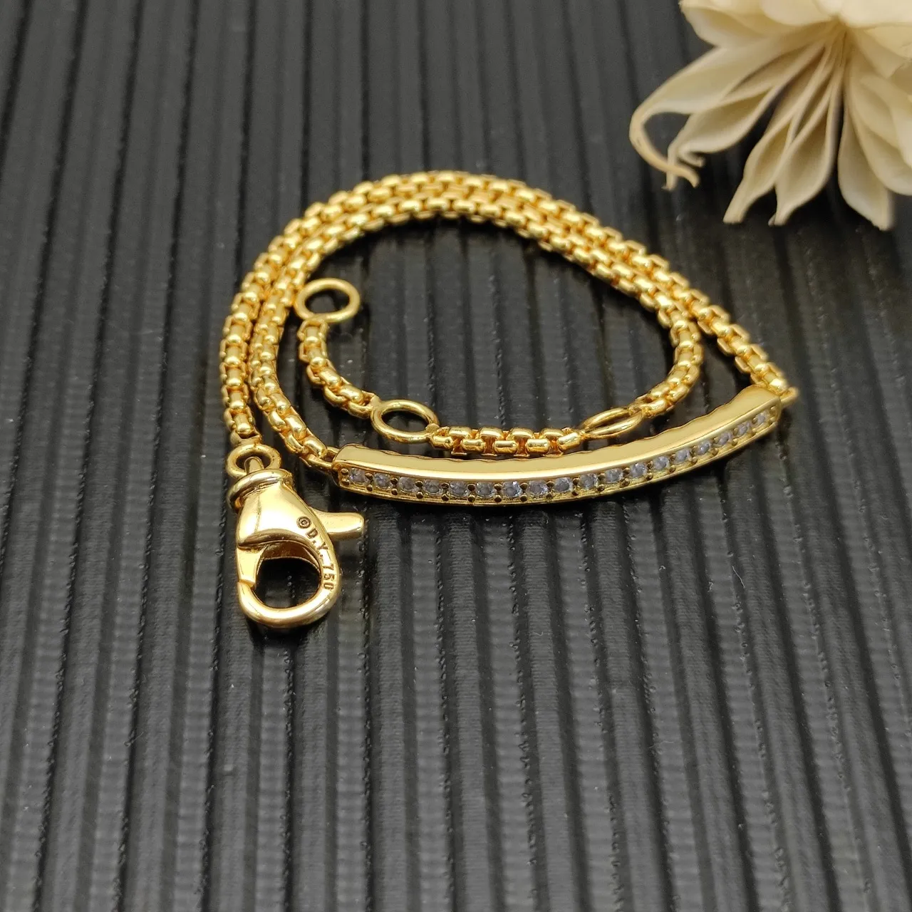 Gold-Tone Pavé Bar Chain Bracelet 6