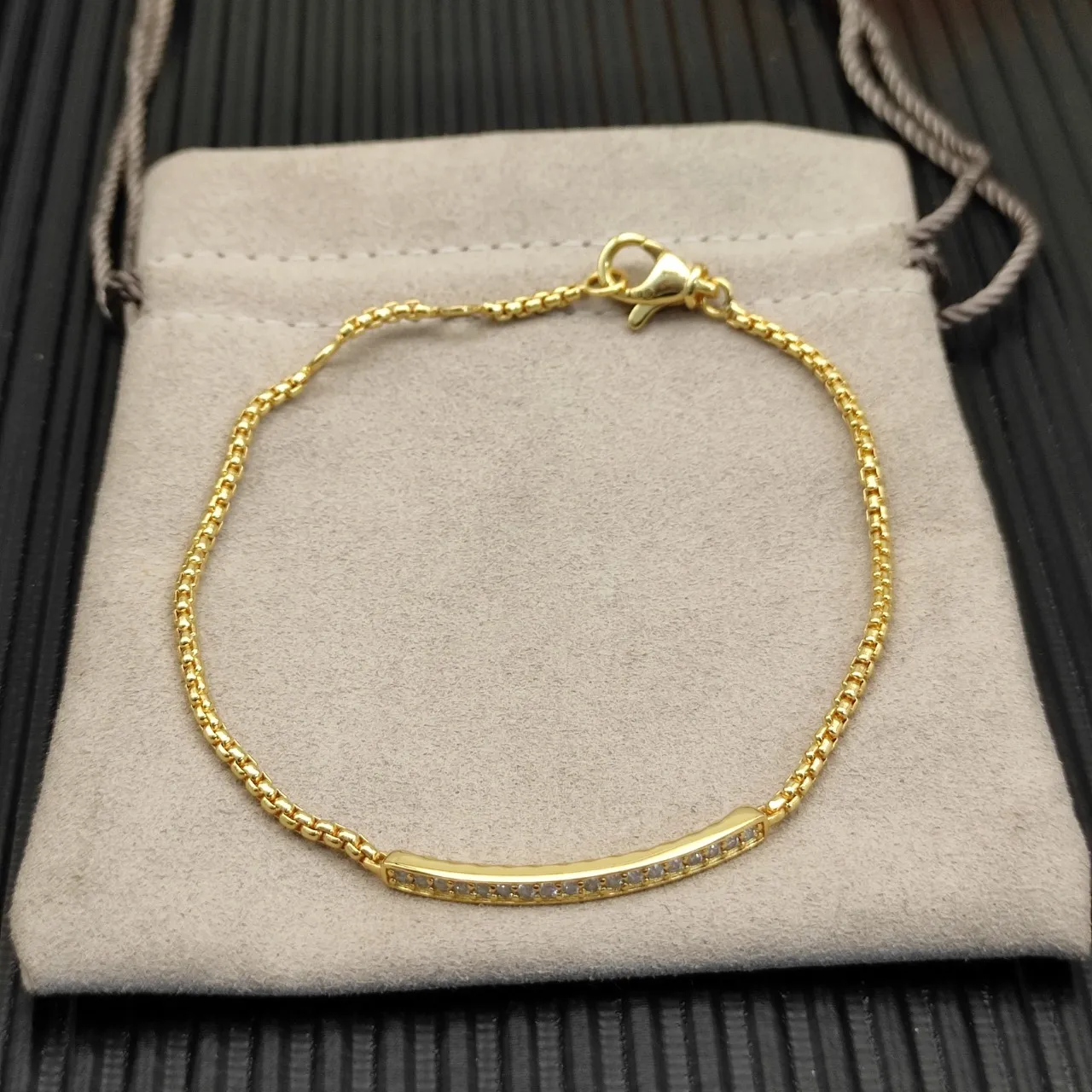 Gold-Tone Pavé Bar Chain Bracelet 8