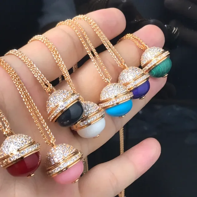 Gold-Tone Pavé Crystal Dome Gemstone Sphere Pendant Necklaces 2