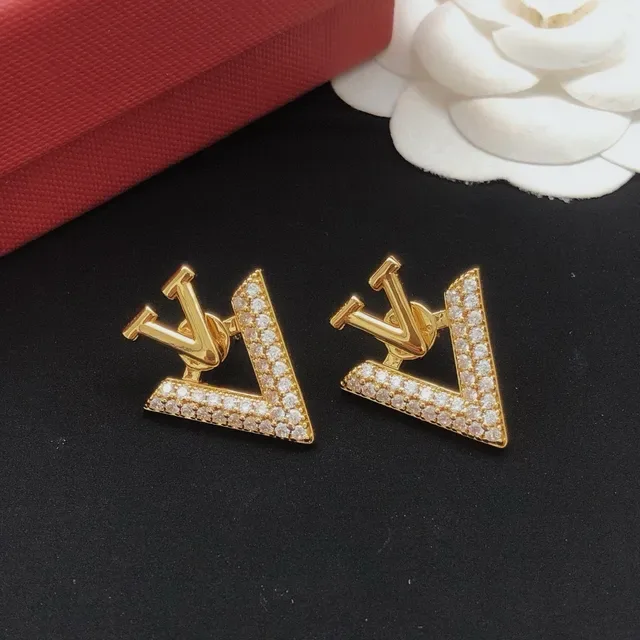 Gold-Tone Pavé Crystal V-Shaped Stud Earrings 4