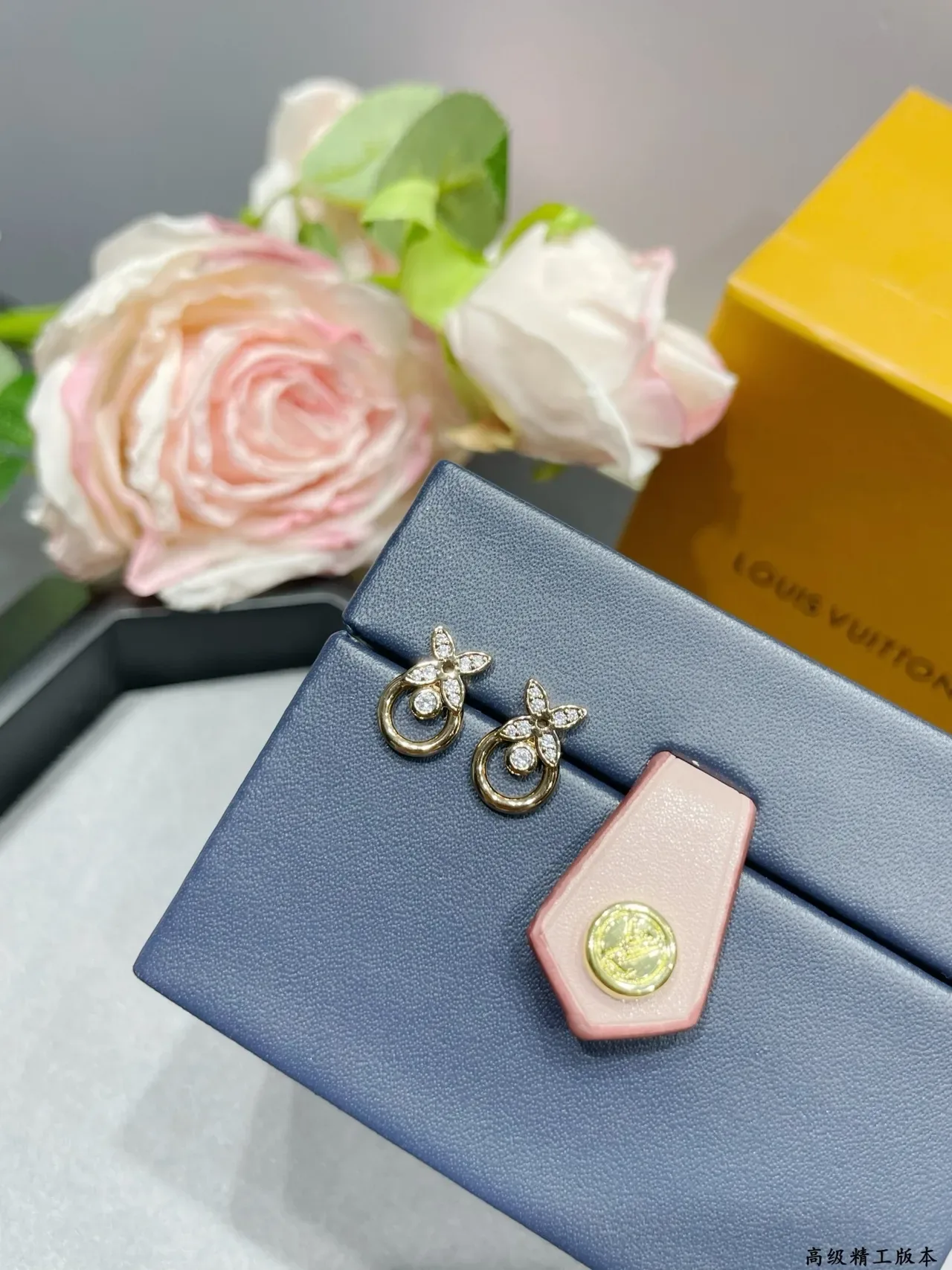 Gold-Tone Pavé Floral Motif Stud Earrings 5