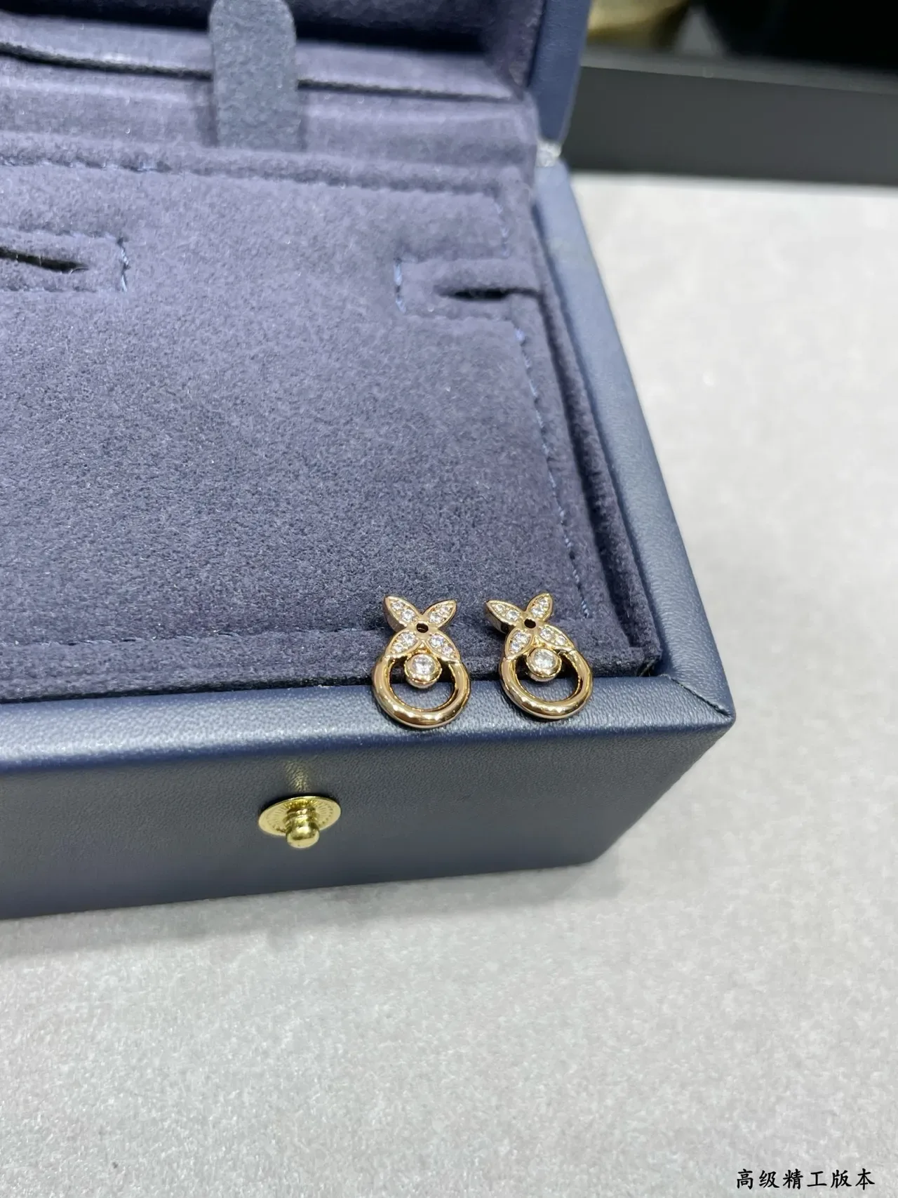 Gold-Tone Pavé Floral Motif Stud Earrings 6