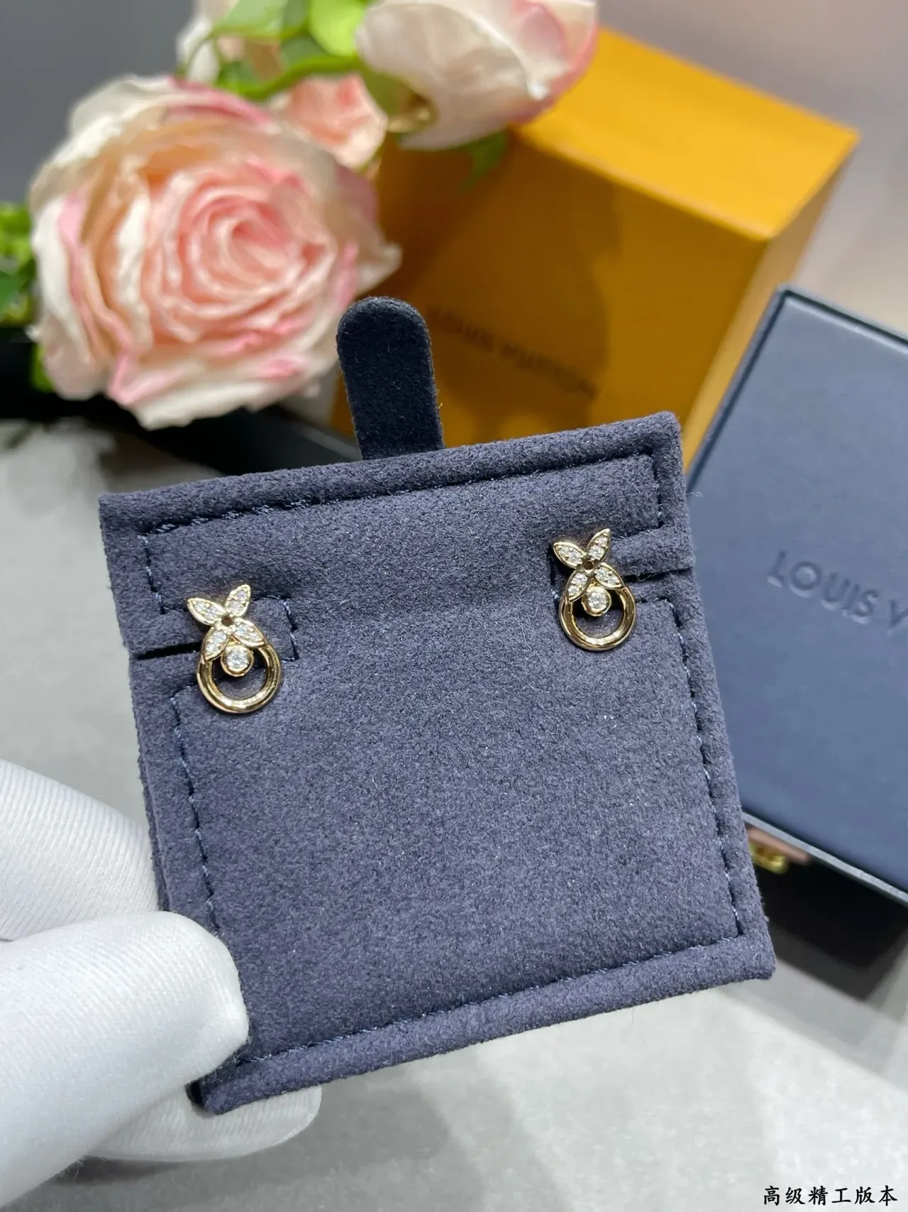Gold-Tone Pavé Floral Motif Stud Earrings 7