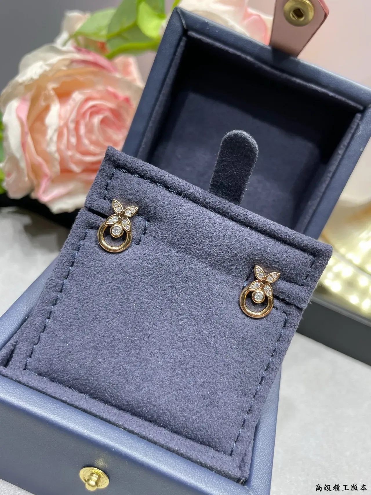 Gold-Tone Pavé Floral Motif Stud Earrings 8