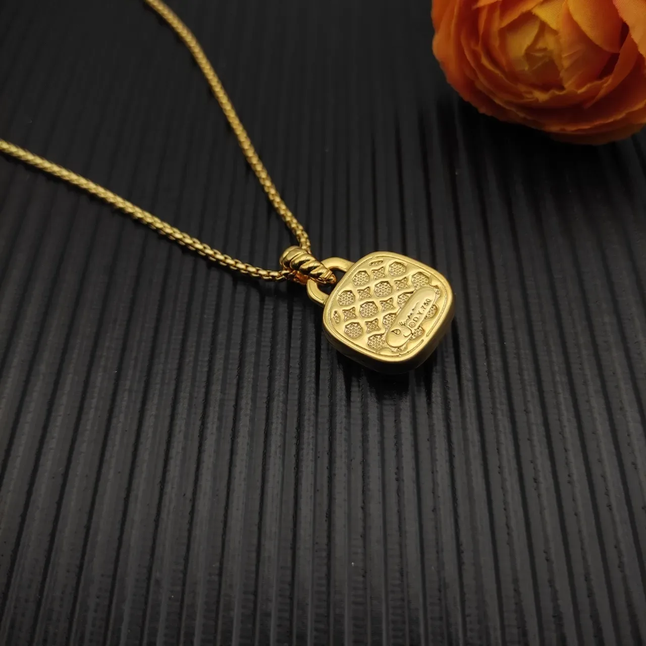 Gold-Tone Pave-Set Black Faceted Stone Pendant Necklace 8
