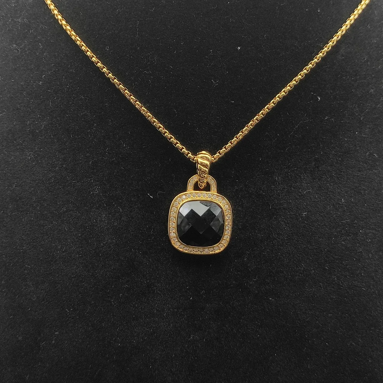 Gold-Tone Pave-Set Black Faceted Stone Pendant Necklace 10