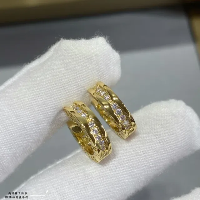 Gold-Tone Pavé-Set Compact Hoop Earrings 7