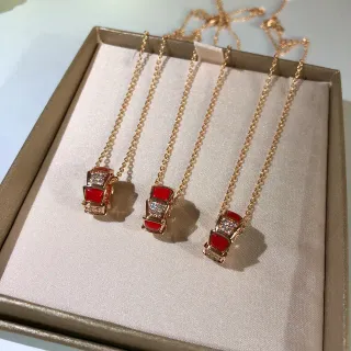 金色调红色搪瓷水晶吊坠项链