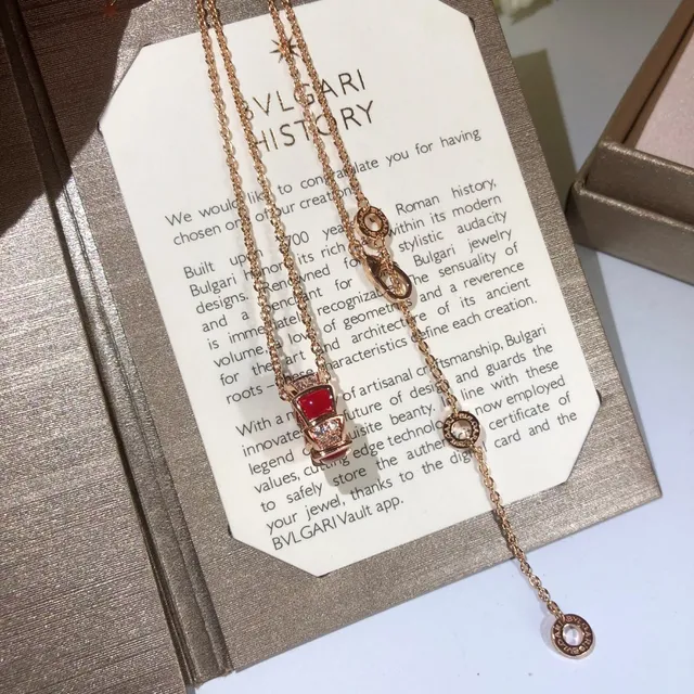 Gold-Tone Red Enamel Crystal Pendant Necklaces 6