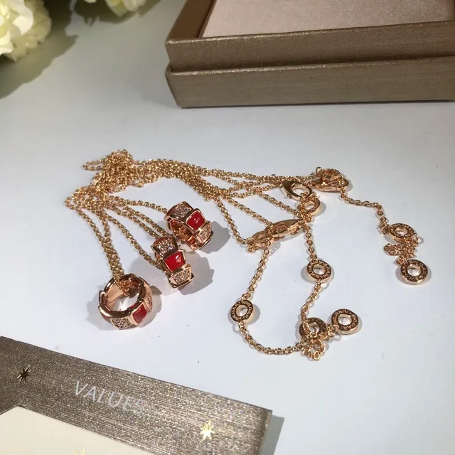 Gold-Tone Red Enamel Crystal Pendant Necklaces 7