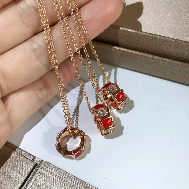 Gold-Tone Red Enamel Crystal Pendant Necklaces 8