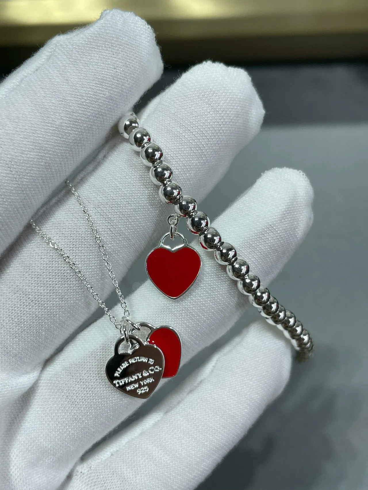 Gold-Tone Red Enamel Heart Motif Open Bangle Bracelets 3