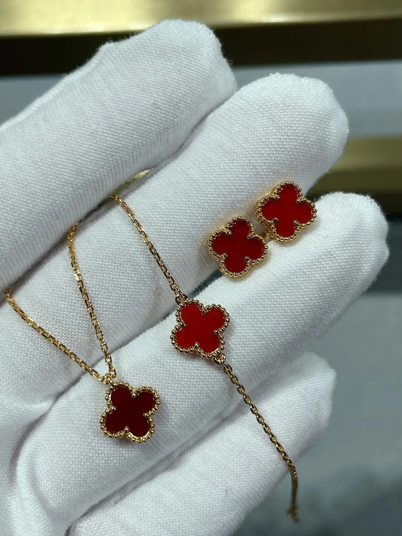 Gold-Tone Red Enamel Heart Motif Open Bangle Bracelets 8