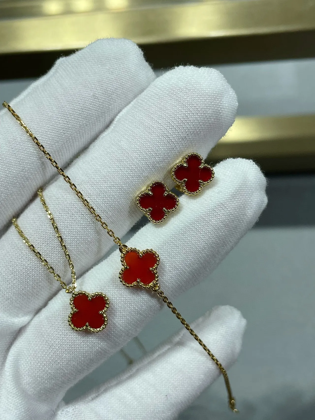 Gold-Tone Red Enamel Heart Motif Open Bangle Bracelets 9
