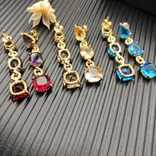 Gold-Tone Rope Bezel Multi-Gemstone Drop Earrings
