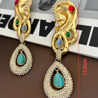Gold-Tone Sculptural Pearl and Crystal Teardrop Drop Earrings