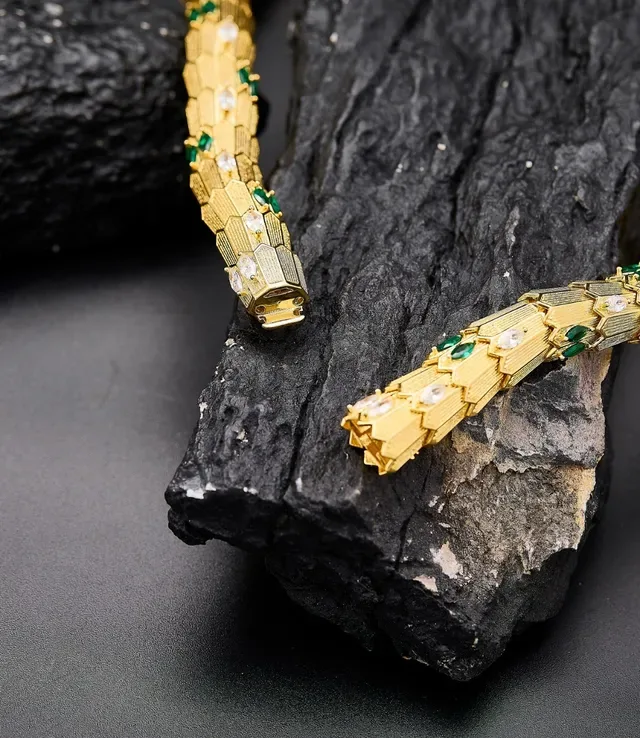 Gold-Tone Serpent Gem-Encrusted Necklace 2