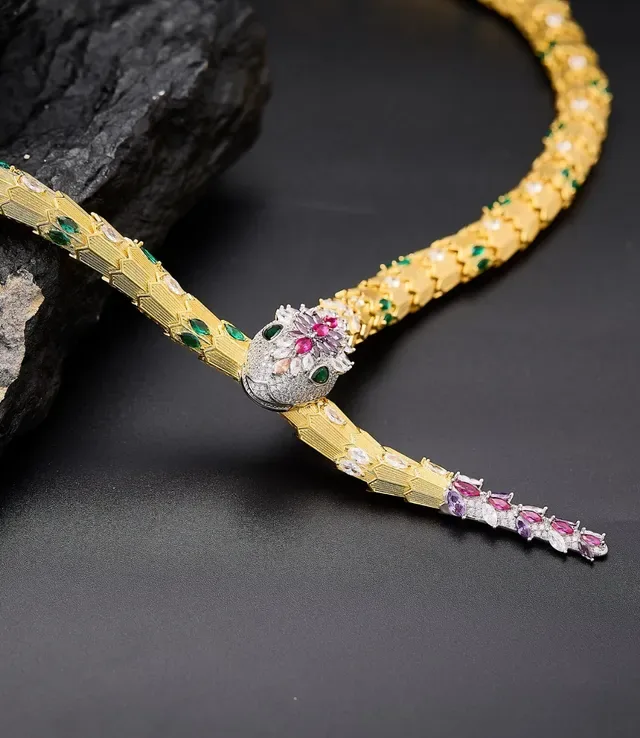 Gold-Tone Serpent Gem-Encrusted Necklace 3