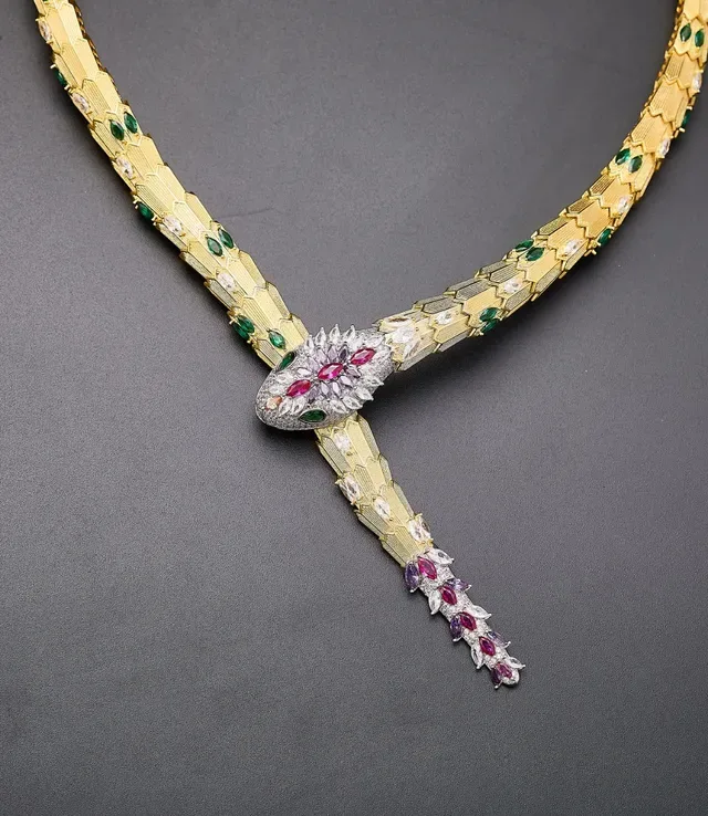 Gold-Tone Serpent Gem-Encrusted Necklace 4