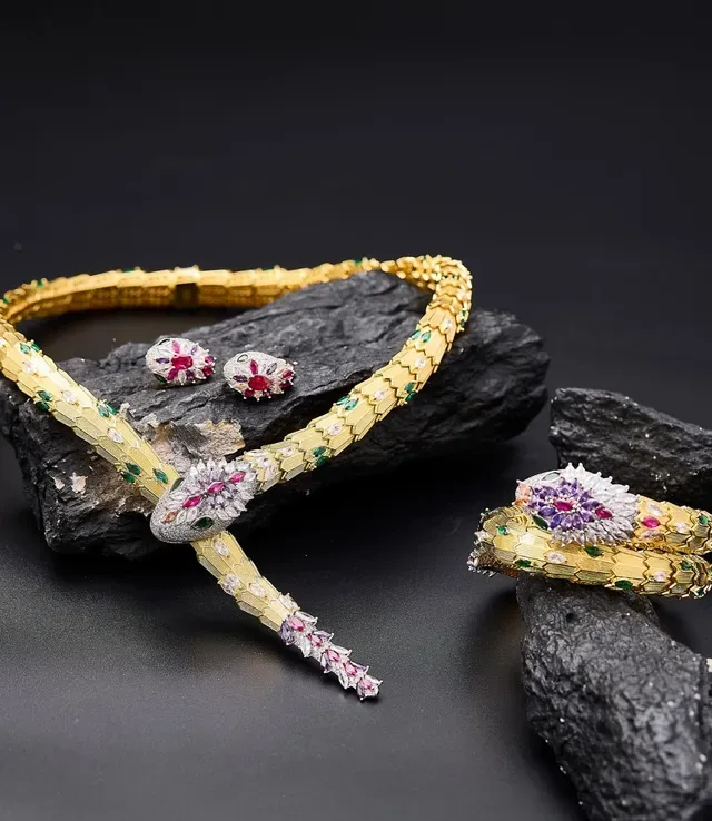 Gold-Tone Serpent Gem-Encrusted Necklace 5