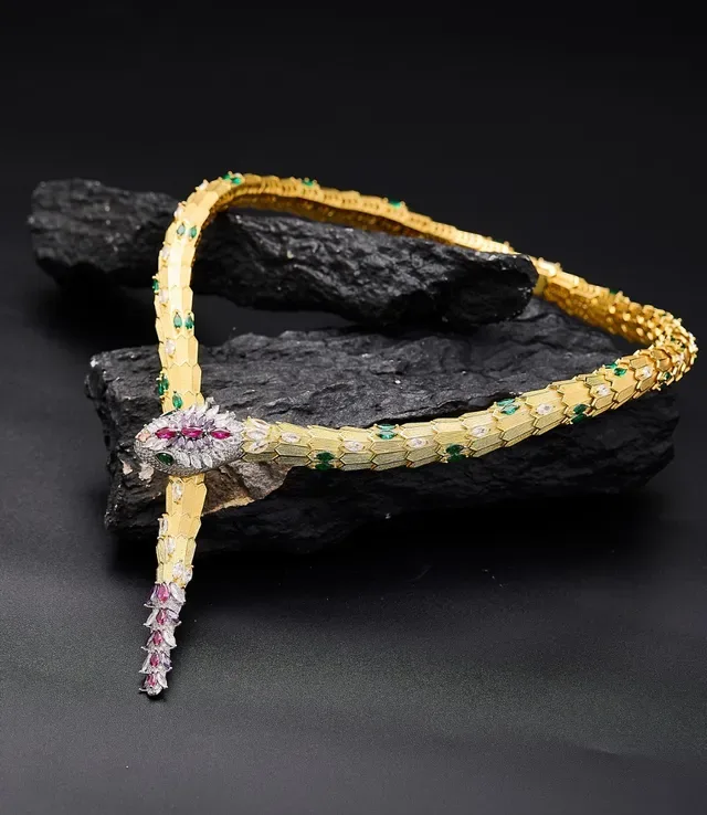 Gold-Tone Serpent Gem-Encrusted Necklace 6