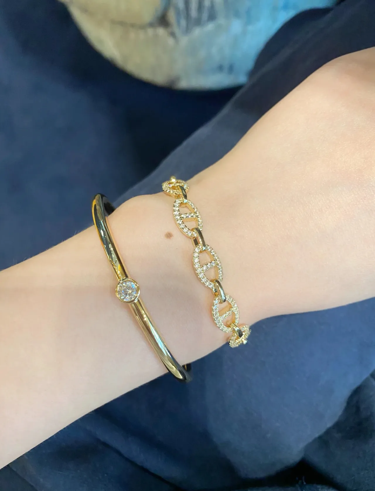Gold-Tone Single Stone Minimalist Bangle Bracelet 2