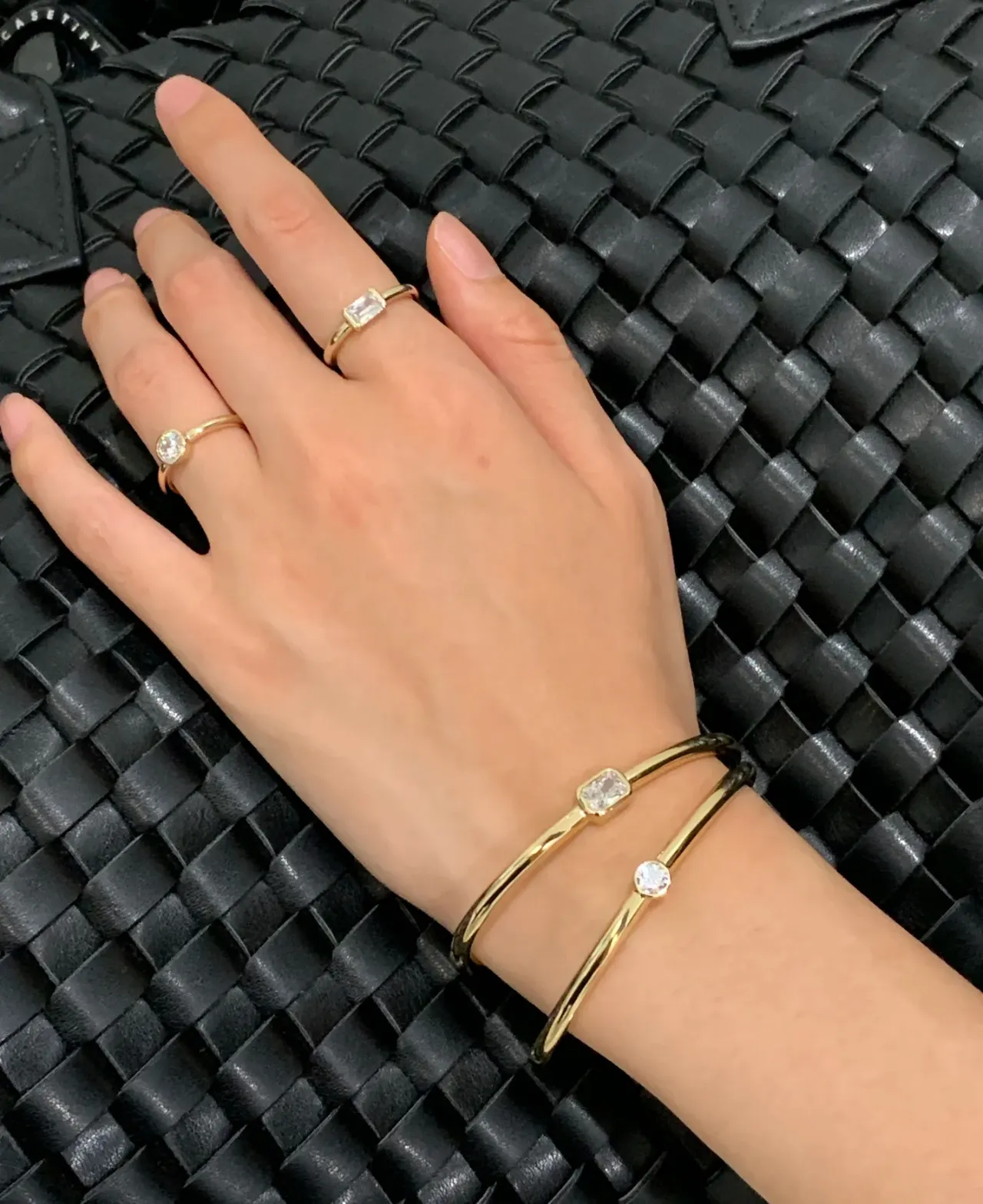 Gold-Tone Single Stone Minimalist Bangle Bracelet 3